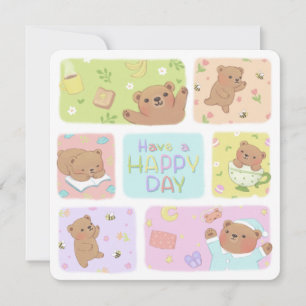 Tarjeta Que tengas un día feliz: Ilustracion de oso de pel