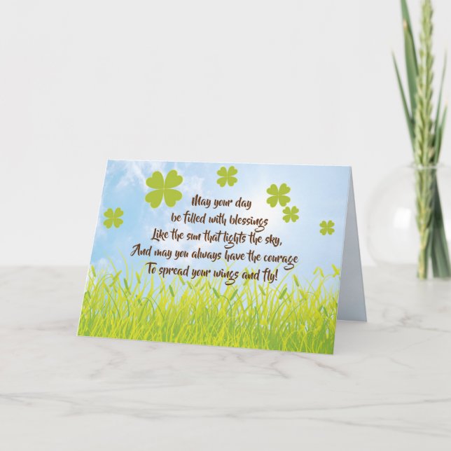 Tarjeta Que tu día esté lleno de bendiciones, irlandés (Anverso)
