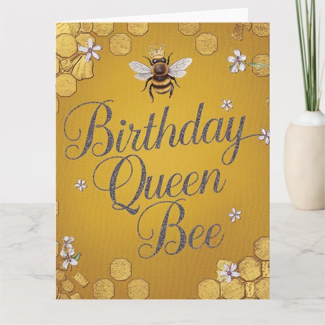 Tarjeta Queen Bee - Diseño elegante de Honeycomb de oro (Anverso)