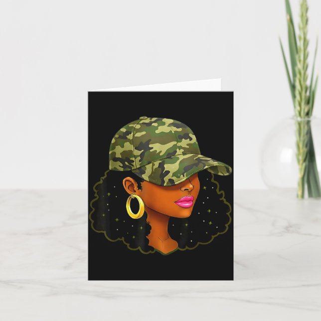 Tarjeta Queen Black Woman With Camo Cap Locs African Ameri (Anverso)