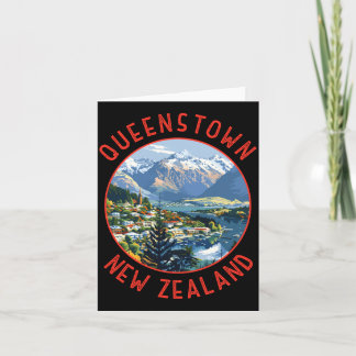 Tarjeta Queenstown Nueva Zelanda Círculo Angustiado Retro