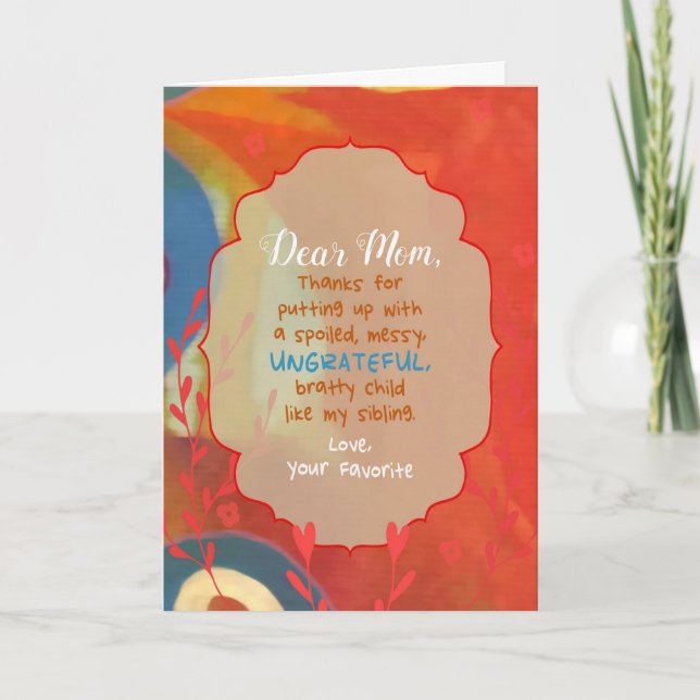 Tarjeta Querida madre de un niño favorito (Anverso)