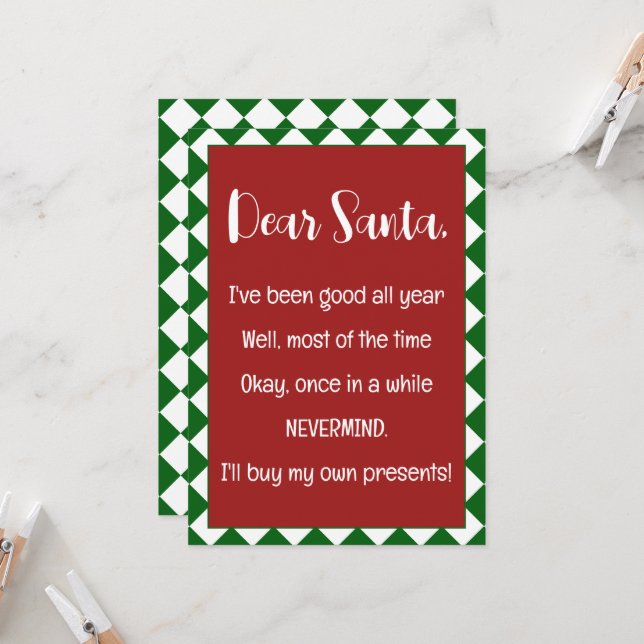 Tarjeta Querido Santa, compraré mis propias cosas Divertid (Anverso/Reverso In Situ)