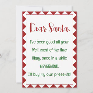 Tarjeta Querido Santa compraré mis propias cosas Divertida
