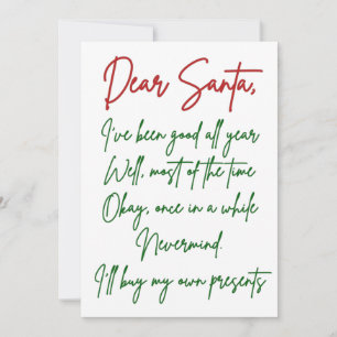 Tarjeta Querido Santa compraré mis propias cosas Navidad d