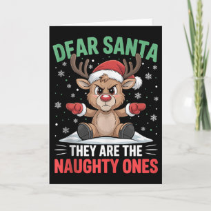 Tarjeta Querido Santa Divertidos Traviesos Reno Navidad H