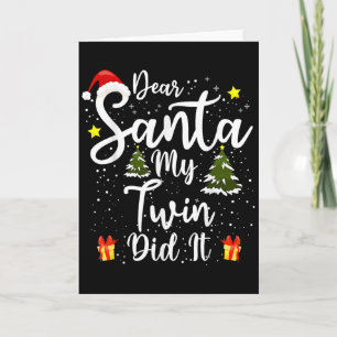 Tarjeta Querido Santa Mi Gemelo Lo Hizo Traje Divertido de