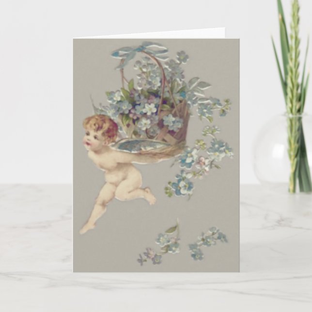 Tarjeta Querubín Ángel Cupido No Me Olvides (Anverso)