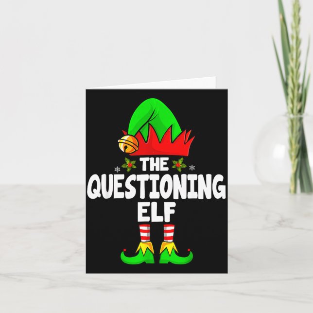 Tarjeta Questioning Elf Group Christmas Funny Pajama Party (Anverso)