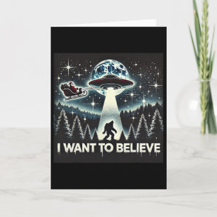 Tarjeta Quiero Creer Divertido Ufo Bigfoot Santa Christma