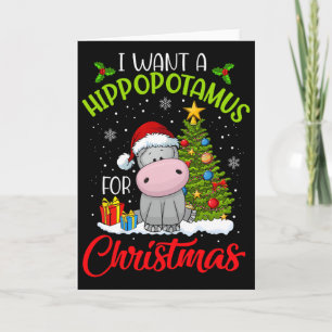 Tarjeta Quiero Hipopótamo Para Navidades Xmas Hippo Para