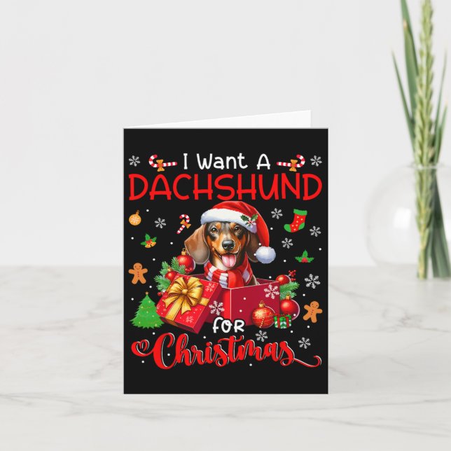 Tarjeta Quiero Un Dachshund Para El Propietario De Navidad (Anverso)