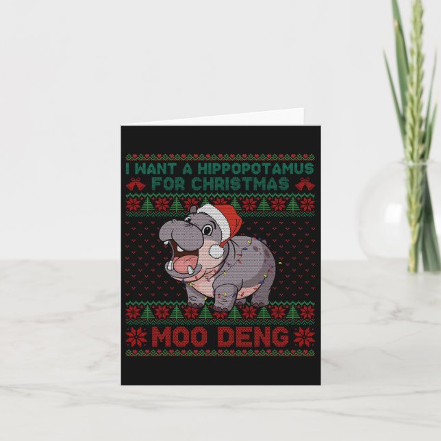 Tarjeta Quiero Un Hipopótamo Para Los Navidades Moo Deng U (Anverso)