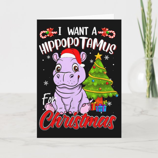 Tarjeta Quiero un hipopótamo para Navidad Hippo (Anverso)