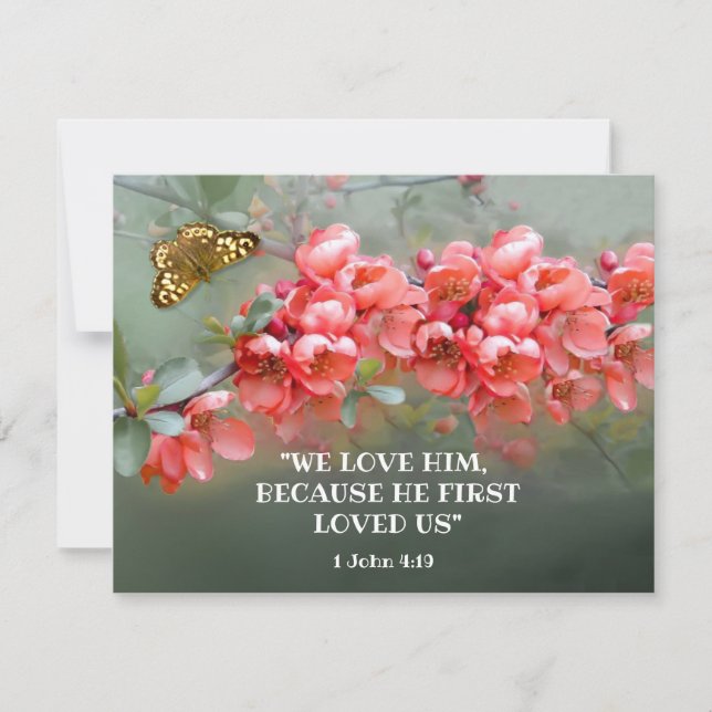 Tarjeta Quince ornamental japonés con comillas bíblicas (Anverso)