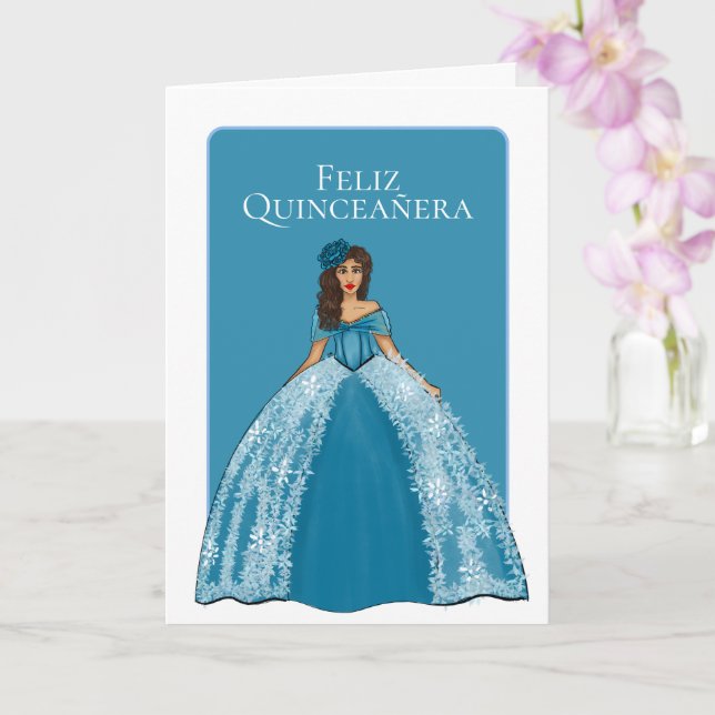 Tarjeta Quinceanera Azul Con Florals Quince cumpleaños (Orquídea)