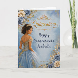 Tarjeta Quinceañera Azul y Dorado
