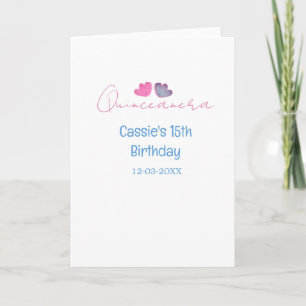 Tarjeta quinceañera cumpleaños 15 nombre flor azul rosa