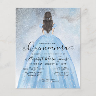 Tarjeta Quinceañera Princesa de Plata Azul Dusty P