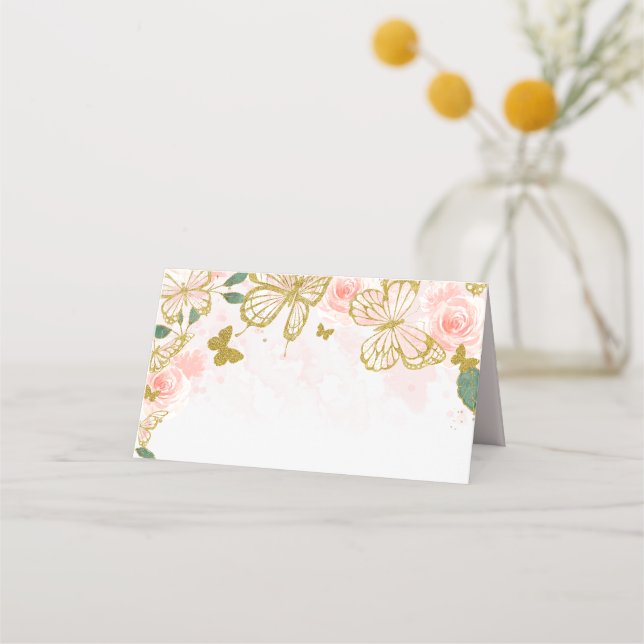 Tarjeta Quinceanera Rubor Pink Butterfly Floral Pl (Anverso)