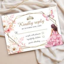Tarjeta Quinceañera Rubor Pink Floral Butterfly Rs