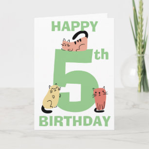 Tarjeta Quinto Cumpleaños 5to Doodle Gatos Mensaje Persona
