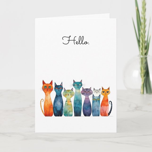 Tarjeta Quirky Cats Hola Corta Saludo (Anverso)