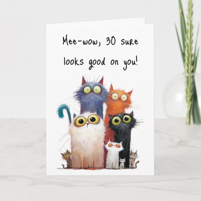 Tarjeta Quirky gatos con grandes ojos saludo de cumpleaños (Anverso)