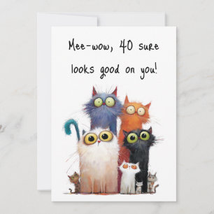 Tarjeta Quirky gatos con ojos grandes 40 cumpleaños plano