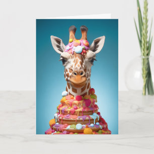 Tarjeta Quirky Giraffe Pastel Cute Gracioso Animal Cumplea