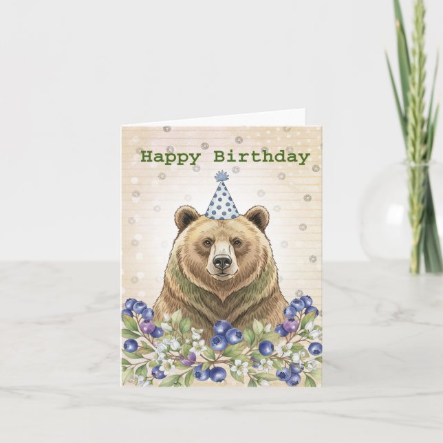 Tarjeta Quirky Grisly Bear con Blueberries (Anverso)