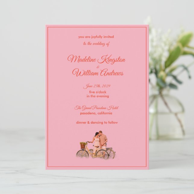 Tarjeta Quirky Kitschy Retro Photo Wedding Invitation (Anverso de pie)