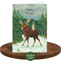 Quirky Moose Rabbit Forest Winter Scene Navidades