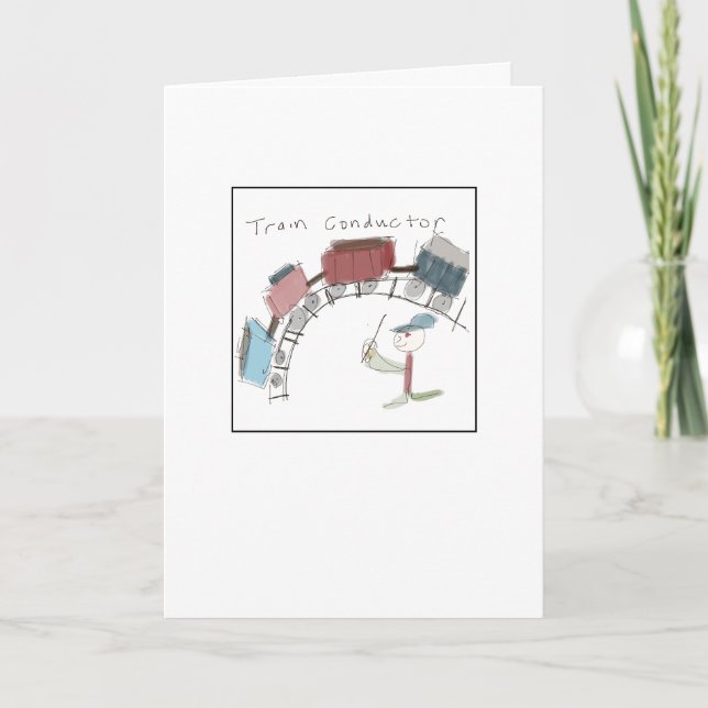 Tarjeta Quirky Train Conductor Illustrated (Anverso)