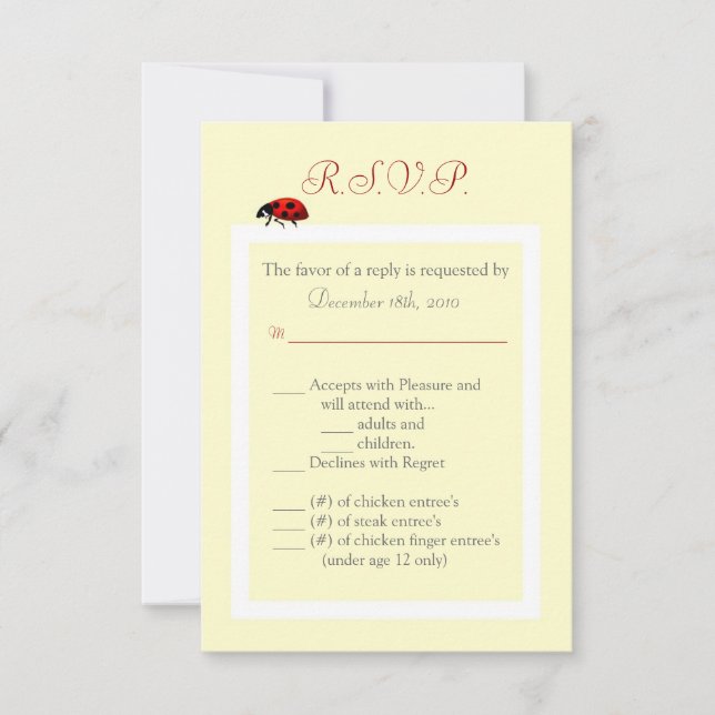 Tarjeta R.S.V.P. 3.5x5 Amarillo y Mariquita (Anverso)