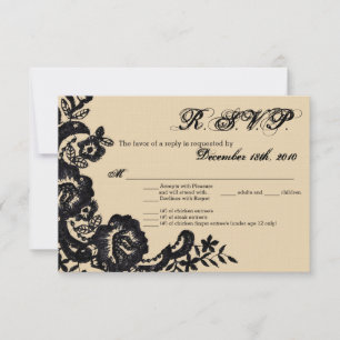 Tarjeta R.S.V.P. 3.5x5 Encaje Negro Damasco Antiqu