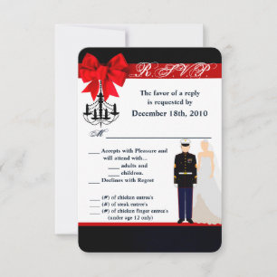 Tarjeta R.S.V.P. 3.5x5 uniforme marino novio novia