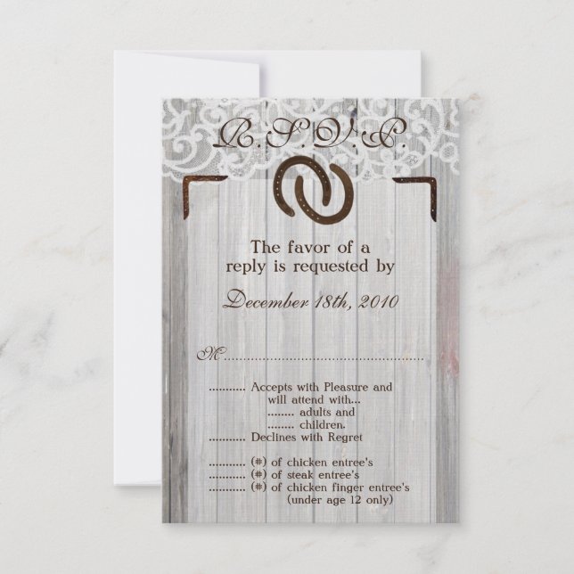 Tarjeta R.S.V.P. de 3.5x5 Herraduras de Madera (Anverso)