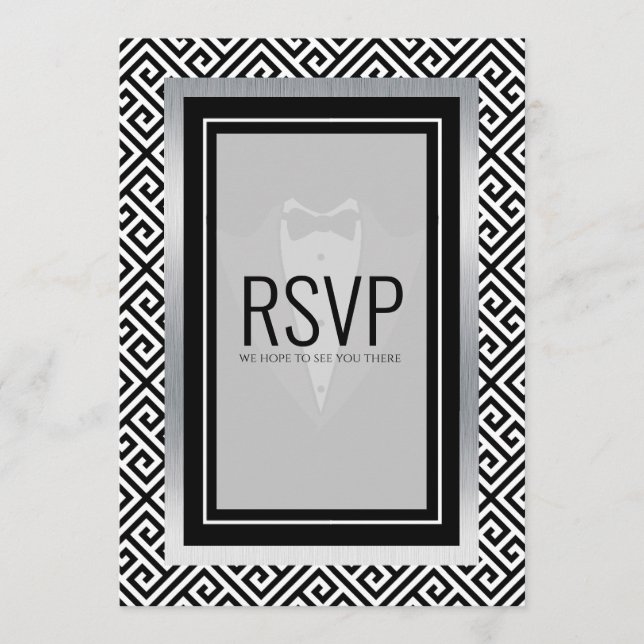 Tarjeta r.s.v.p impresa en blanco y negro (Anverso)