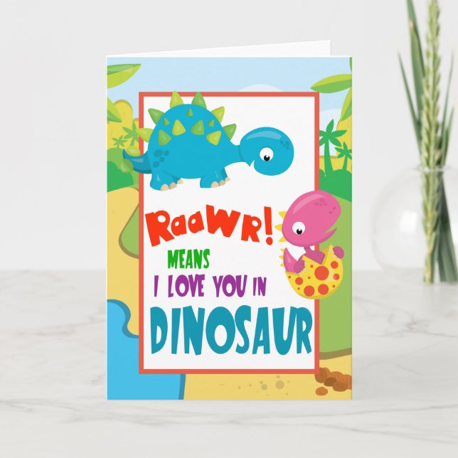 Tarjeta Raawr Algunos te aman Dionsaur San Valentín Niños (Anverso)