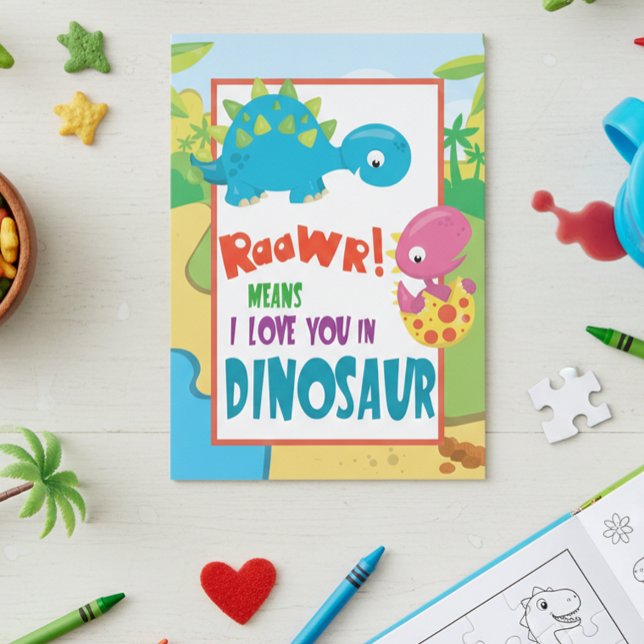 Tarjeta Raawr Algunos te aman Dionsaur San Valentín Niños (Subido por el creador)