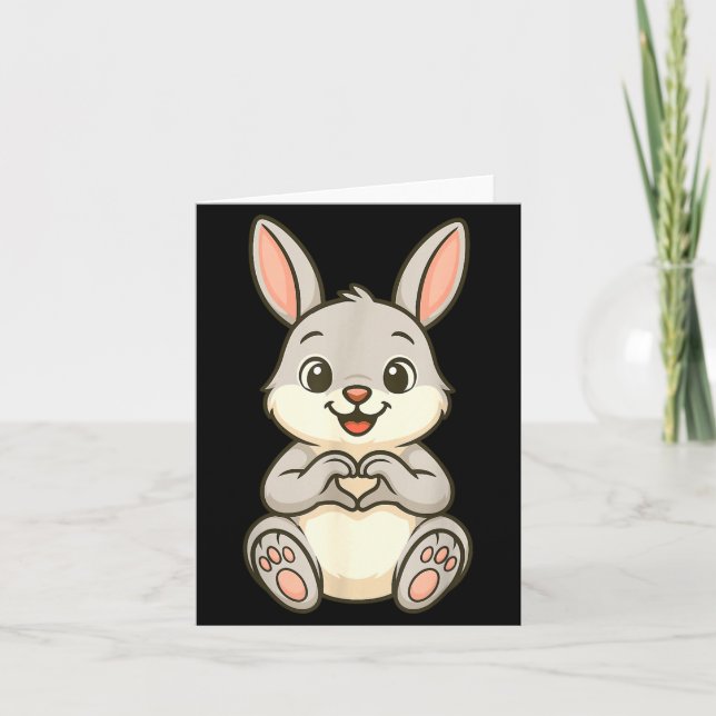 Tarjeta Rabbit Bunny Doing Heart With Hands Valentines Day (Anverso)