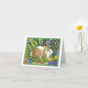 TARJETA RABBIT DE ARTE FOLLAR Y BLUEBIRD EN JARDÍN SECRETO