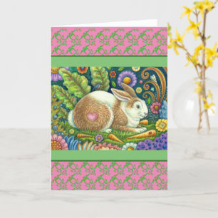 TARJETA RABBIT DE ARTE FOLLAR Y BLUEBIRD EN JARDÍN SECRETO