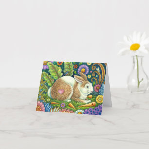 TARJETA RABBIT DE ARTE FOLLAR Y BLUEBIRD EN JARDÍN SECRETO