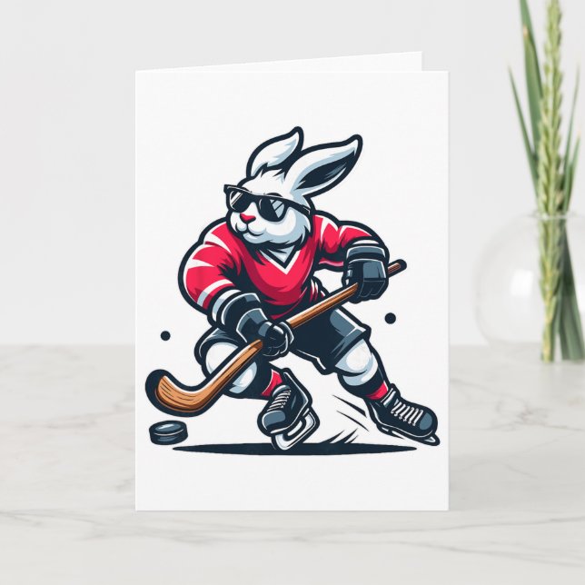 Tarjeta Rabbit Ice Hockey Bunny Easter Day  (Anverso)