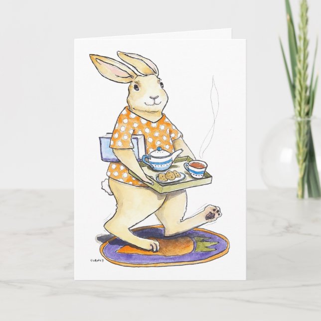 Tarjeta Rabbit Tea Tray Get Well card (Anverso)