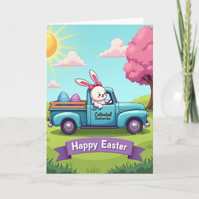Tarjeta Rabbit Truck Springtime Faux Gold Card (Anverso)