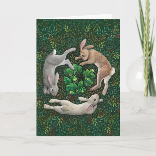 Tarjeta "Rabbits Frolicking." Easter Greeting Card (Anverso)