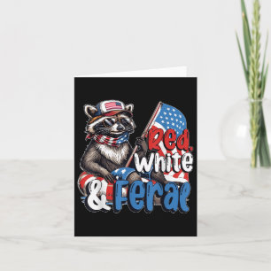 Tarjeta Raccoon 4 De Julio Patriótico Cute Rojo Blanco Y F